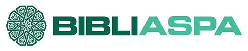 Logotipo da BibliASPA, com um medalhão de arabesco ao lado da marca escrita em dois tons de verde